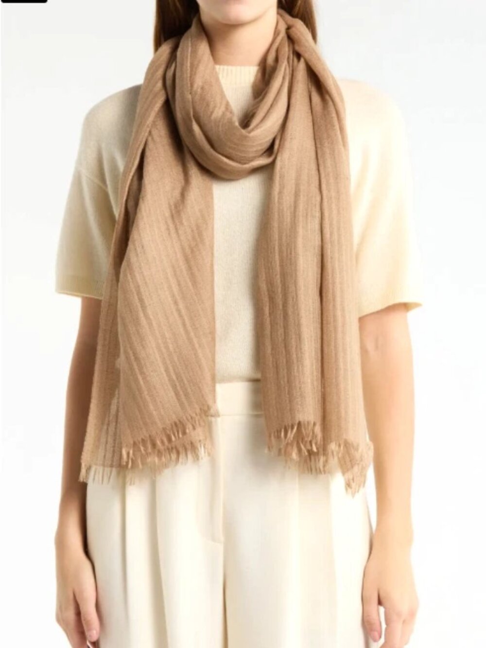 NWOT Nordstrom Cashmere Silk Camel Luxe Lightweight Long Scarf